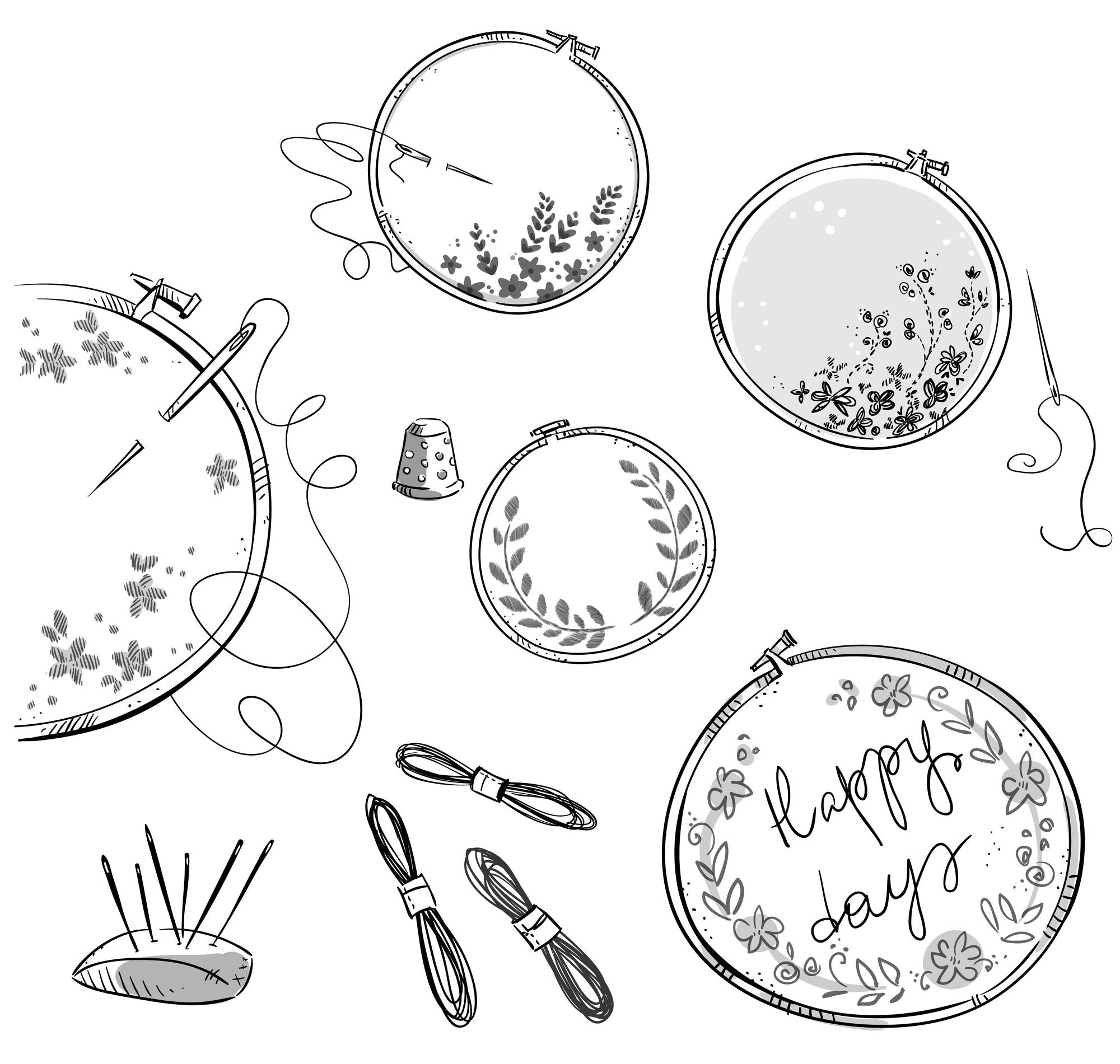 Workshop table with threads and hoops