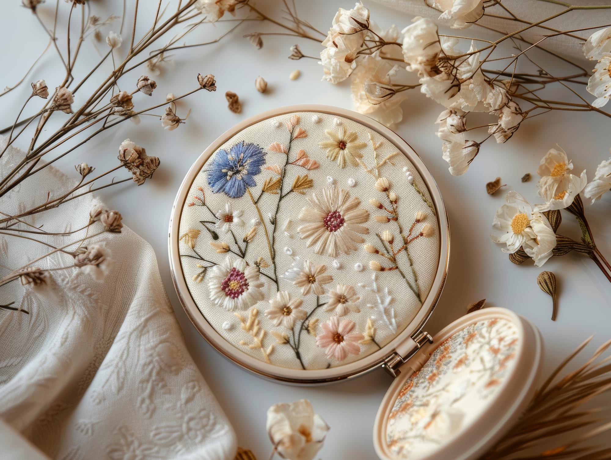 Framed floral embroidery
