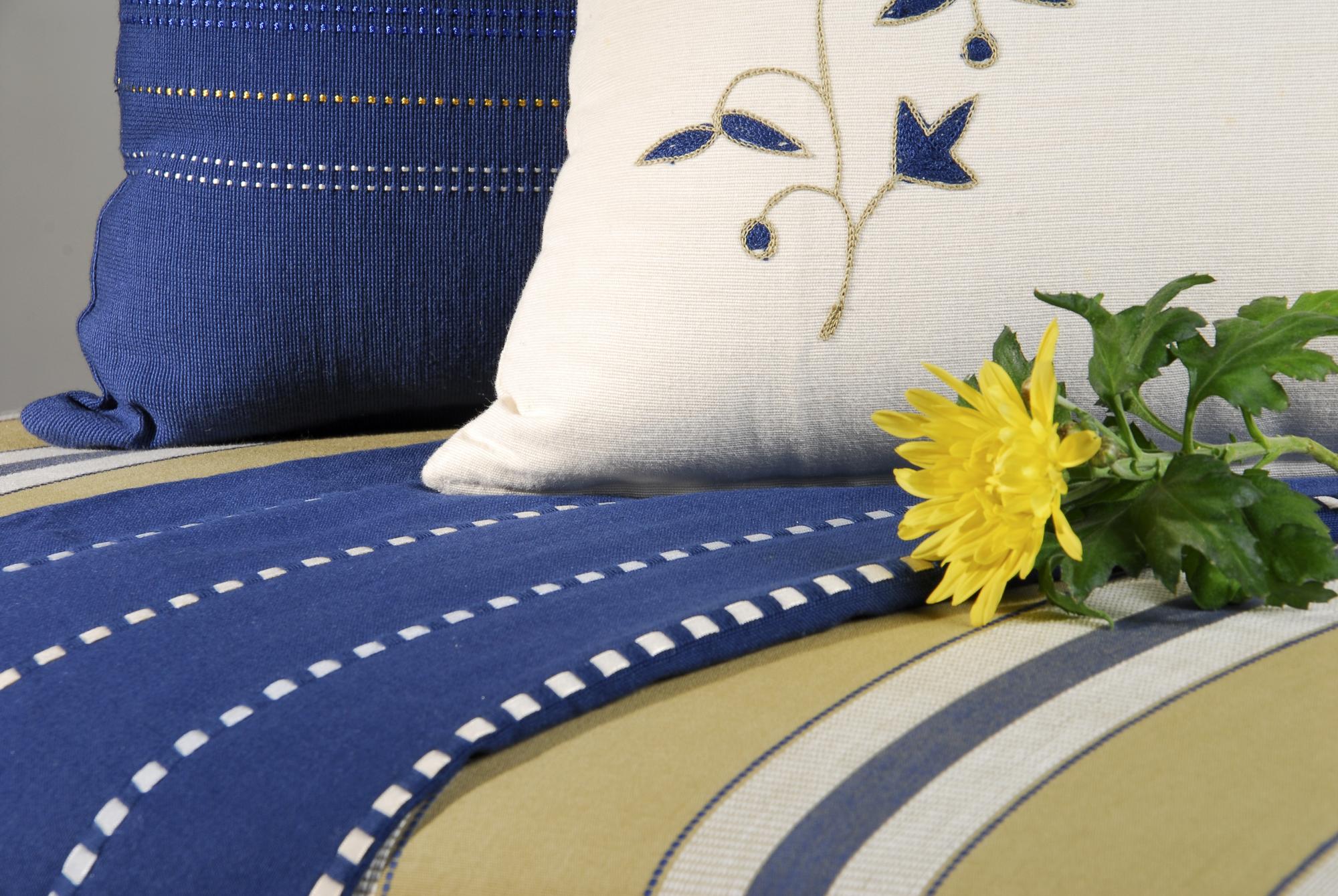 Chambray cushion with geometric embroidery