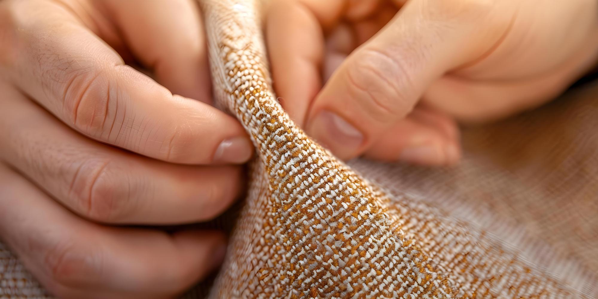 Close-up of hand embroidery on linen